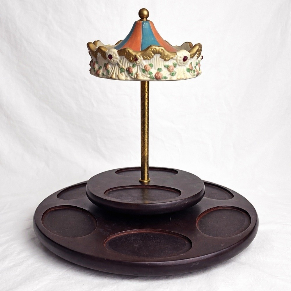 Vintage Musical Carousel Cigarette Lipstick Holder Rotating Vanity Music Box